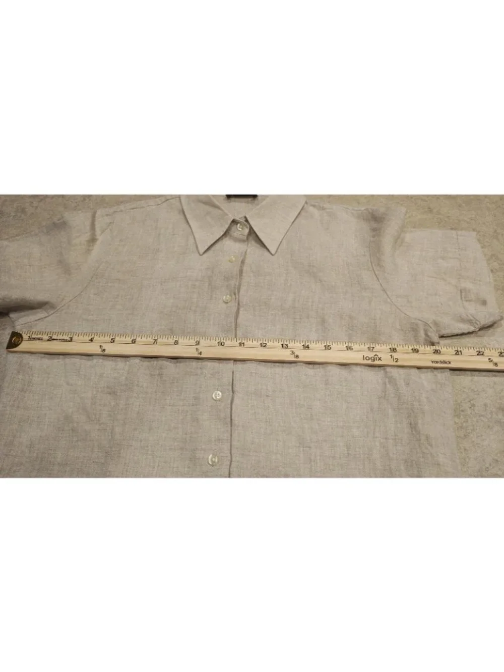 NWT Lands' End Linen Shirt Womens 14 Beige Short Sleeve Button Up Casual Top - Picture 6 of 7